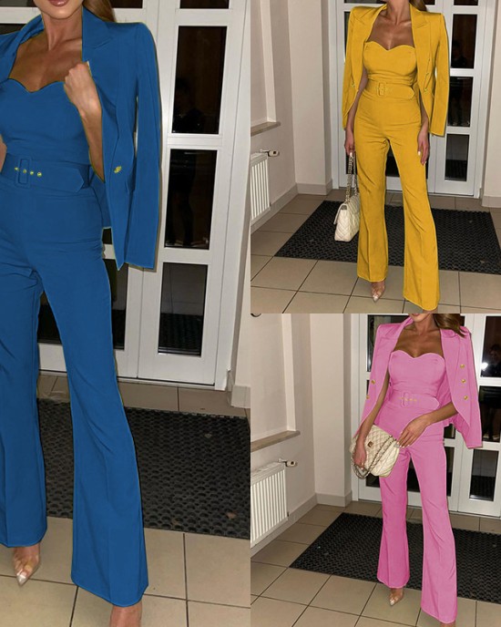 Fall new fashion long-sleeved small suit pants jumpsuit suit two-piece set