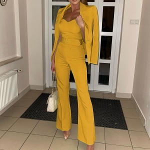 Fall new fashion long-sleeved small suit pants jumpsuit suit two-piece set