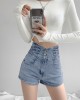 Spice Girl Small Waist Cross Weave High Waisted Tummy Trimming Denim Shorts Women Hundred Lift Hip Loose Wide Leg Hot Pants