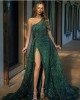 2024 Spring and Summer New Women's Slant Shoulder Split Long Dress Toast Dress Dress Sequins Sling Evening Gowns