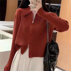 Autumn and winter new half-high neck zipper twist wool sweater design sense of fashion trend solid color pullover knit sweater female