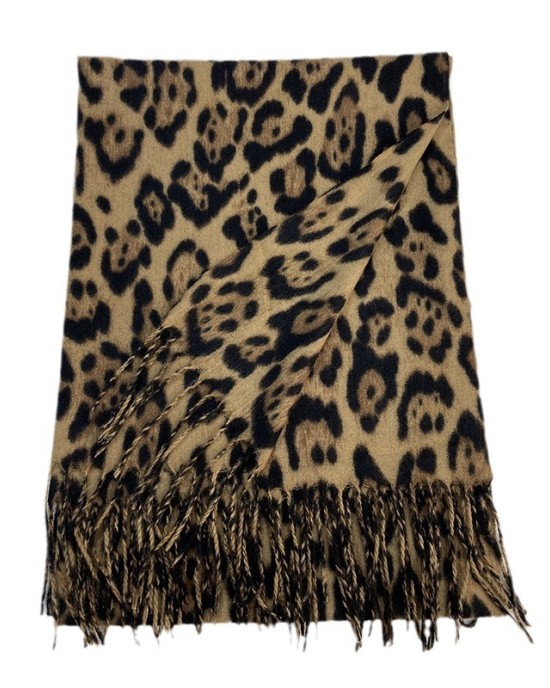 Leopard scarf women's fall and winter classic thickened faux cashmere printed tassel shawl versatile warm scarf