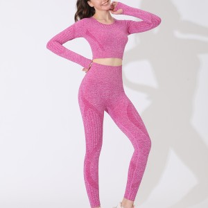 Pink fitness sports suit personality breathable tight high elasticity yoga clothing simple solid color sportswear