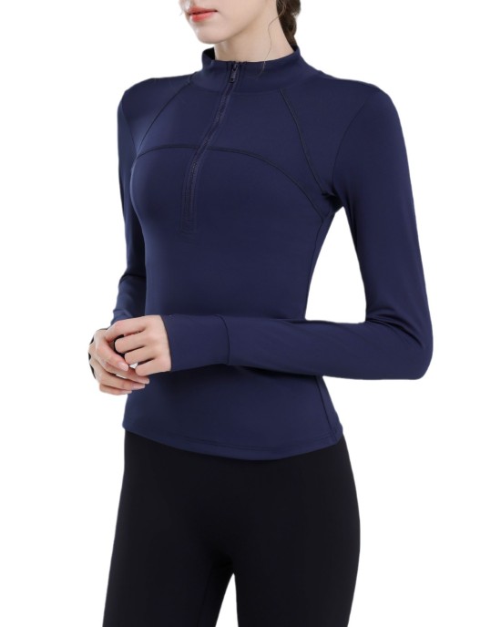 Padded half-zipper yoga clothing women long-sleeved outer wear outdoor morning running sports tops training fitness clothing winter new