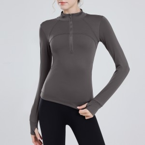 Padded half-zipper yoga clothing women long-sleeved outer wear outdoor morning running sports tops training fitness clothing winter new