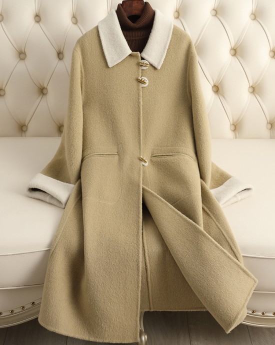 Fall and winter new double-sided tweed cashmere coat women in long fashion loose wool tweed jacket