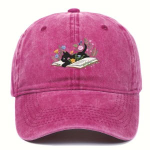 Cute cat and floral print adjustable cotton baseball cap pop vintage foreign trade duck tongue cap