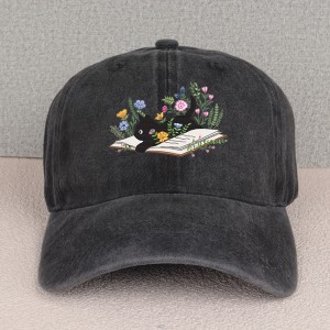 Cute cat and floral print adjustable cotton baseball cap pop vintage foreign trade duck tongue cap