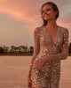 2024 Sexy Deep V See-through Sequins Package Hip Dress Long Sleeve Evening Gowns