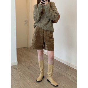 High-waisted retro corduroy boot pants women's fall and winter loose A-line wide-leg casual Chinese pants five-minute shorts