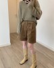 High-waisted retro corduroy boot pants women's fall and winter loose A-line wide-leg casual Chinese pants five-minute shorts