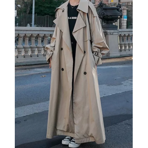 Split-Back Tied Waist Long Sleeves Loose Lapel Trench Coats Outerwear