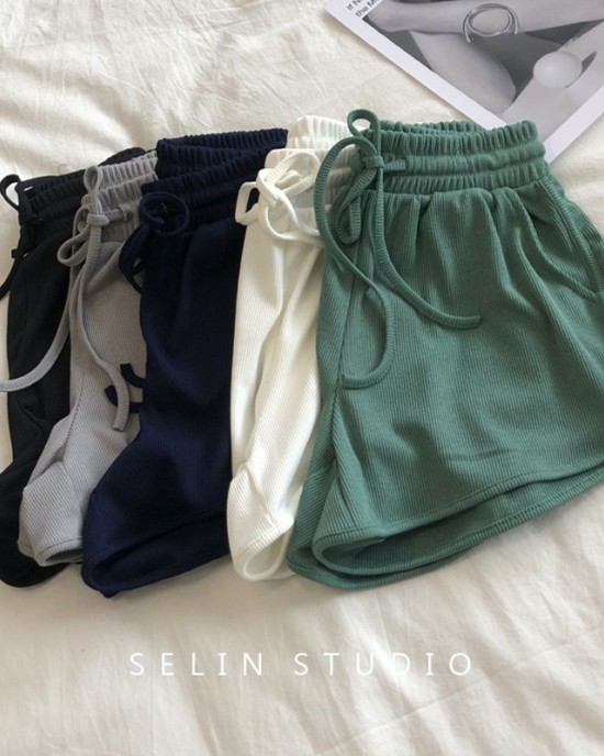 Ice silk threaded shorts female summer loose tight waist wide leg pants elastic sports pants thin