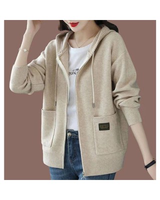 [Special Offers] Hooded sweater cardigan jacket for women's autumn wear 2024 new style fashionable outer zipper hooded knitted sweater top