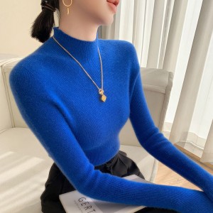 [Hot Sale] Seamless semi high neck soft glutinous cashmere sweater for women, slim fit and slimming sweater, knitted base sweater