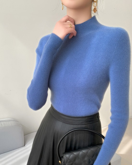 [Hot Sale] Seamless semi high neck soft glutinous cashmere sweater for women, slim fit and slimming sweater, knitted base sweater