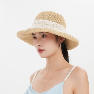 Hand-woven solid crocheted straw hat summer outdoor sun protection foldable sun hat leisure beach fisherman's hat