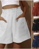 2024 New Women's Cotton and Linen Pod High Waist Shorts Fashion Wide Leg Casual Shorts