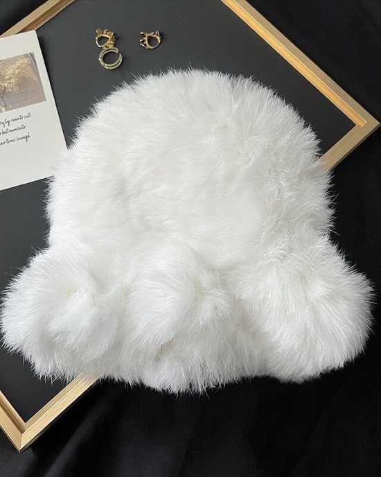 Plush cap female fall and winter new warm rabbit hair cap Japanese big head circumference furry hat