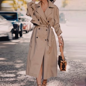 Autumn new loose waist slim British style long trench coat