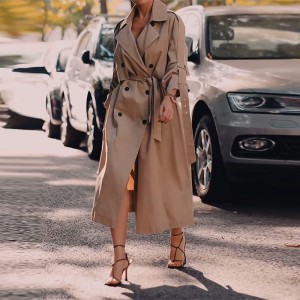 Autumn new loose waist slim British style long trench coat