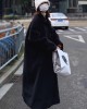 Black woolen coat jacket 2023 autumn/winter new Korean version loose knee length thickened girl's woolen coat jacket