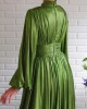 New 2024 spring and summer fashion color waist hanging neck swinging sexy avocado green dress long skirt.