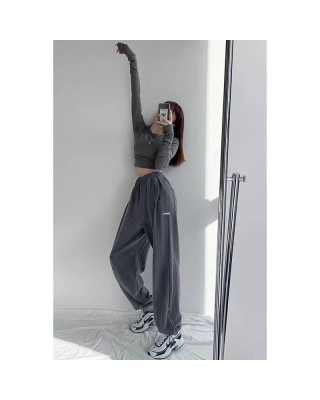 Loose sweatpants women's casual girdle pants autumn and winter gray high-waisted straight underpants