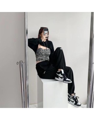 Loose sweatpants women's casual girdle pants autumn and winter gray high-waisted straight underpants