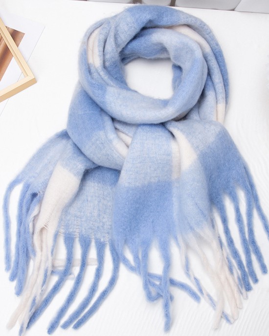 Imitation cashmere scarf women's new plaid student tassel shawl double-sided matching color collar