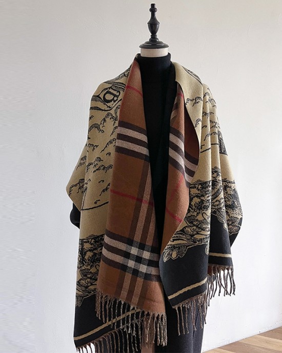 Classic plaid warhorse scarf with double-sided imitation cashmere warm women's shawl