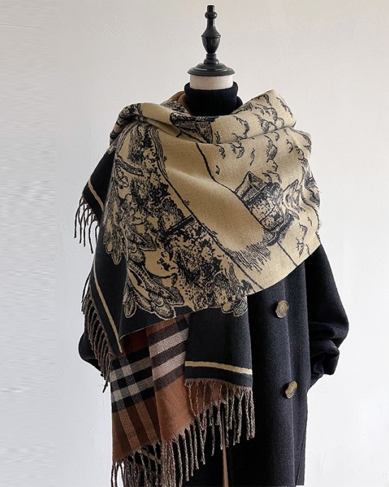 Classic plaid warhorse scarf with double-sided imitation cashmere warm women's shawl