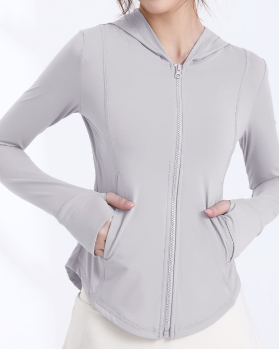 Ice Silk Cool Feeling Yoga Jacket Hooded Slim Section Sun Protective Clothes Women Summer Outdoor UV Sunscreen Yoga Top