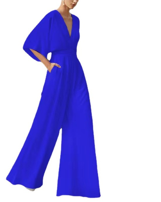 Solid color fashion jumpsuit in spring and summer, inclined waist and commuter jumpsuit.