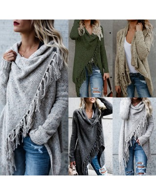 Autumn and winter oversized women's tassel knitted sweater jacket