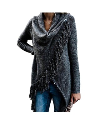 Autumn and winter oversized women's tassel knitted sweater jacket