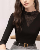 Half-high neck new white lace splicing Slim inner bottoming shirt tops T-shirt Women's