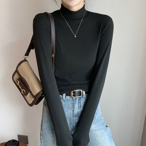 New round neck, fall and winter half-high neck German fleece bottoming shirt female internal padded thickened black and white in the collar warm clothes