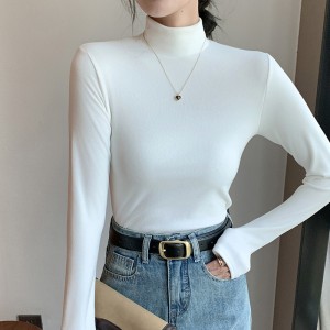 New round neck, fall and winter half-high neck German fleece bottoming shirt female internal padded thickened black and white in the collar warm clothes