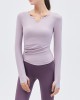 2024 Spring New Yoga Dress Long sleeved T-shirt Running Sports Top V-neck Nude Fitness Top Women's Chest Cushion